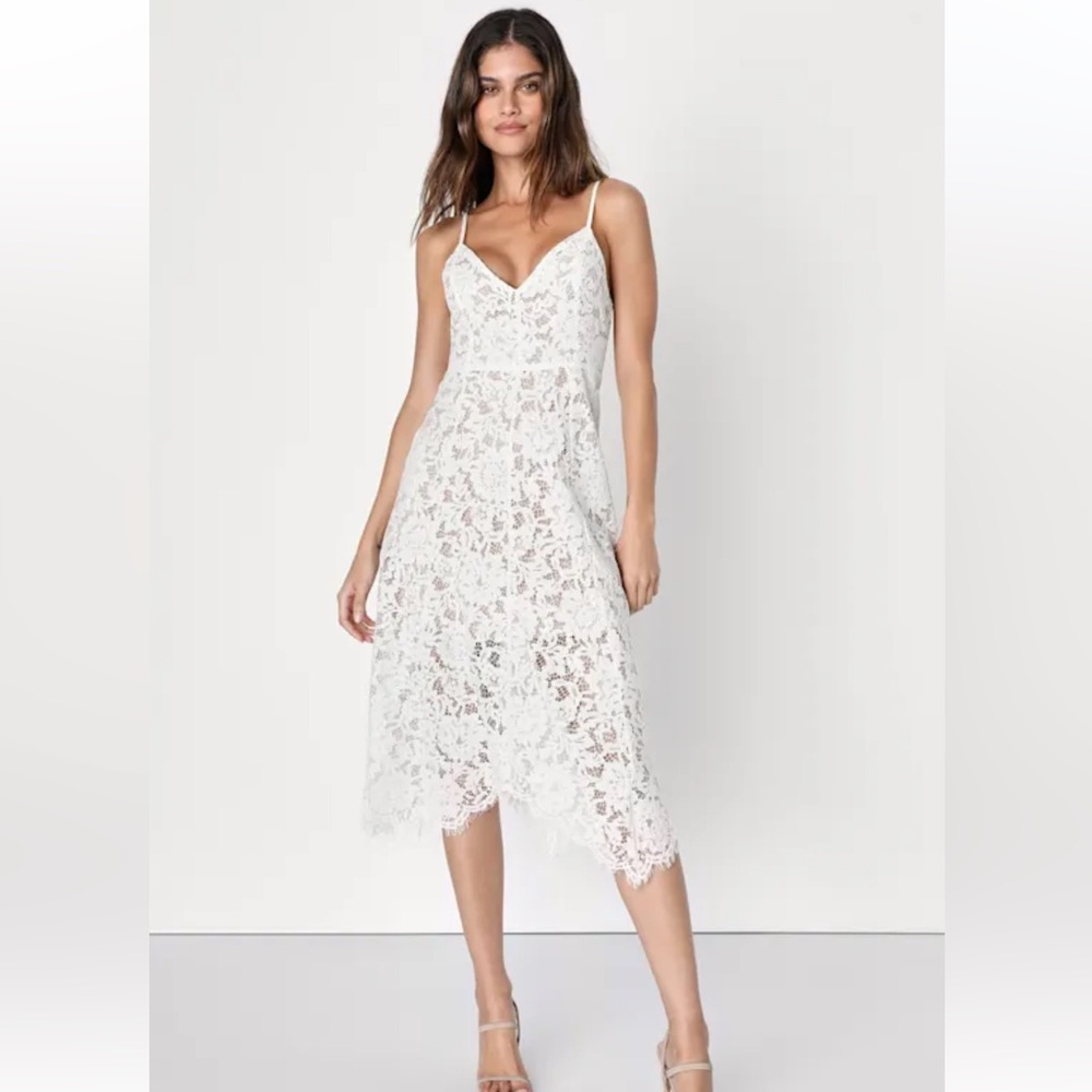 NWT Lulus One Wish White Lace Midi Dress